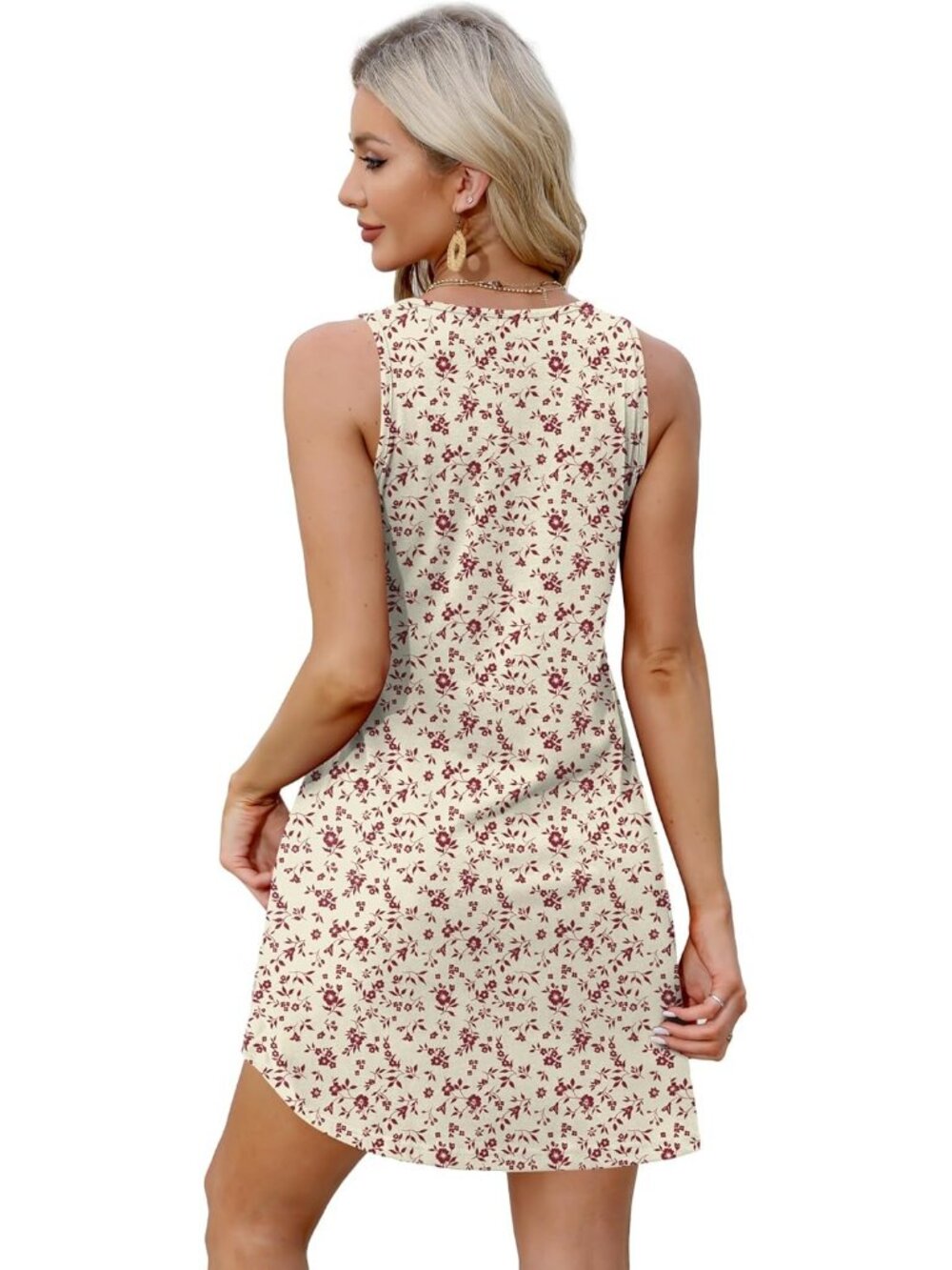 Women's Floral White Red Dresses Women Beach Vacation Clothes Button Mini Dress - Picture 6 of 6